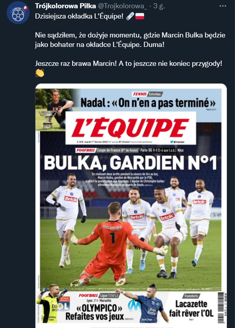Marcin Bułka bohaterem na okładce L'Équipe! <3